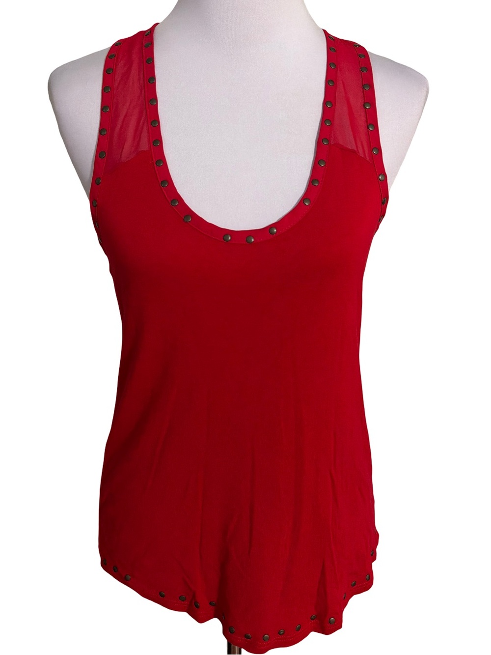 Harlowe & Graham Red Stud Trim Scoop Neck Tank Top